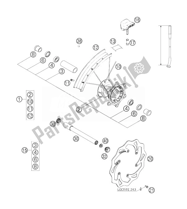 All parts for the Front Wheel of the KTM 200 EXC Europe 2007