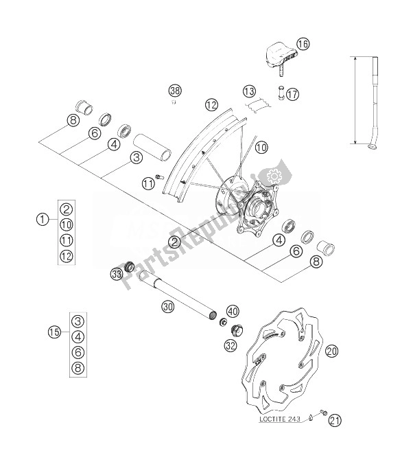 Toutes les pièces pour le Roue Avant du KTM 250 XC W South Africa 2007