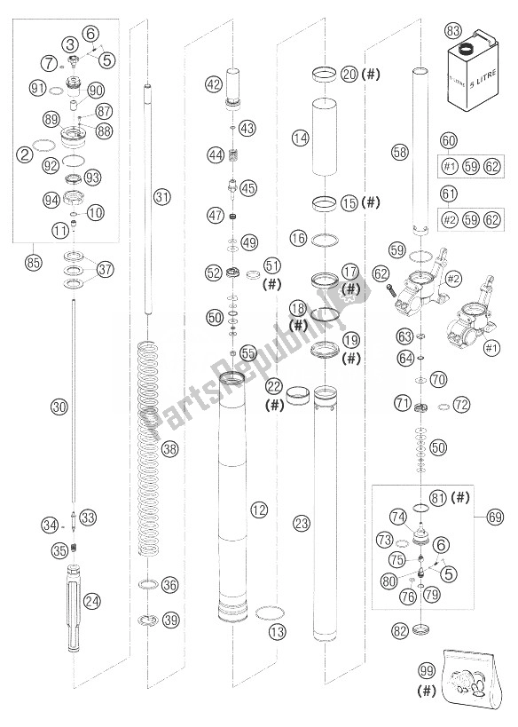 All parts for the Fork Leg Wp Usd 48 + Pa Lc8 of the KTM 950 Adventure S Blue High Europe 2004