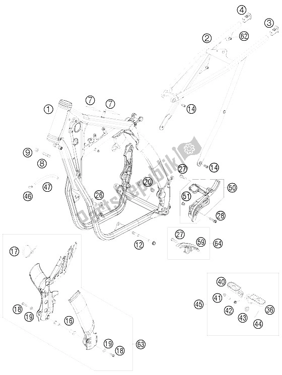 All parts for the Frame of the KTM 530 EXC R SIX Days Europe 2008