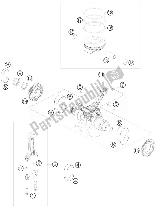 All parts for the Crankshaft, Piston of the KTM 1200 RC 8 R IDM Europe 2010