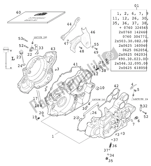 Tutte le parti per il Basamento 400/520 Racing 20 del KTM 520 EXC Racing USA 2000