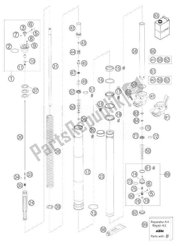 All parts for the Fork Legs of the KTM 85 SX 19 16 Europe 2007