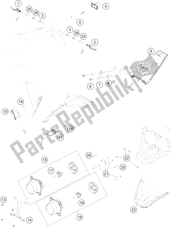 All parts for the Lighting System of the KTM RC 125 Black ABS B D Europe 2015