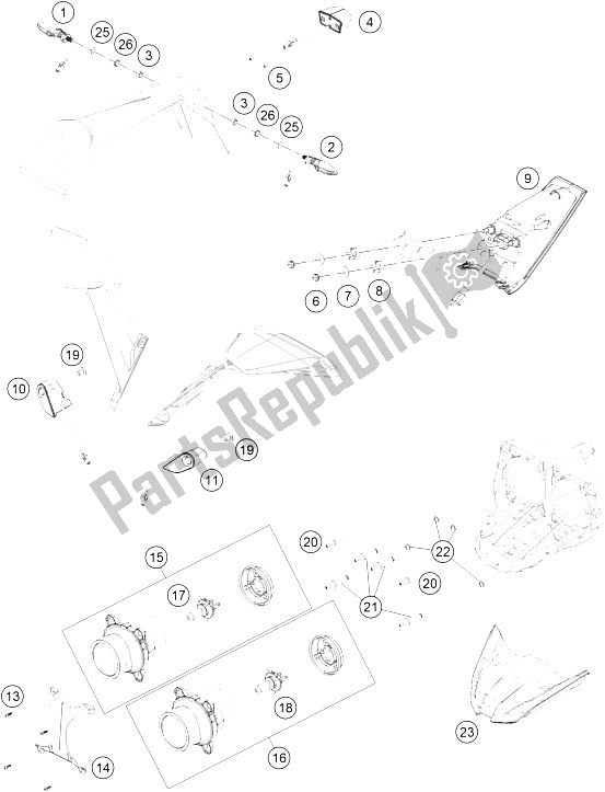 All parts for the Lighting System of the KTM RC 200 Black W O ABS CKD 16 Colombia 2015