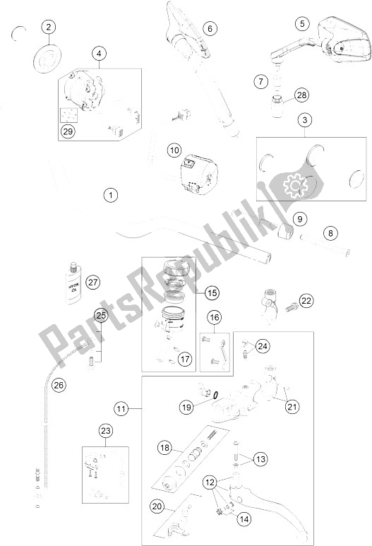 All parts for the Handlebar, Controls of the KTM 1290 Superduke R Black ABS 15 Europe 2015