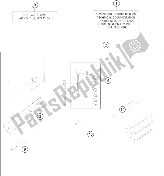 All parts for the Accessories Kit of the KTM 1290 Super Duke GT Grey ABS 16 USA 2016