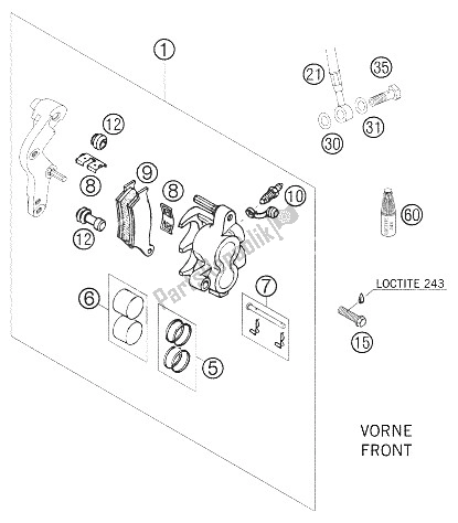 Tutte le parti per il Pinza Freno Anteriore Brembo 640 Lc del KTM 640 LC4 Enduro Orange Europe 2005