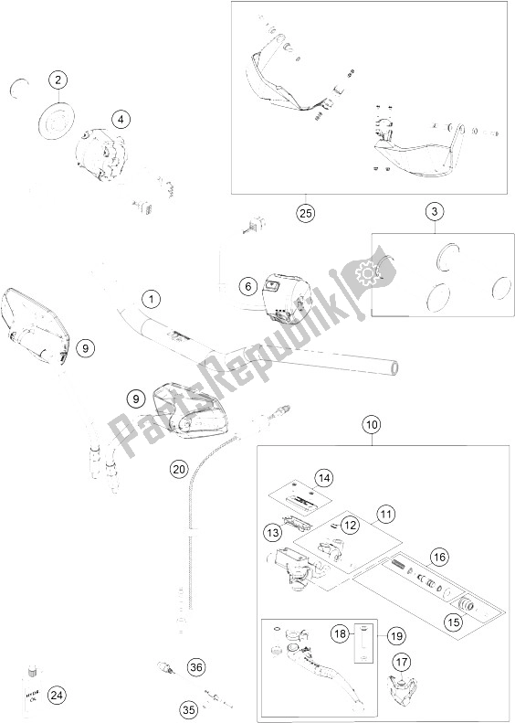 All parts for the Handlebar, Controls of the KTM 1190 ADV ABS Grey WES France 2013