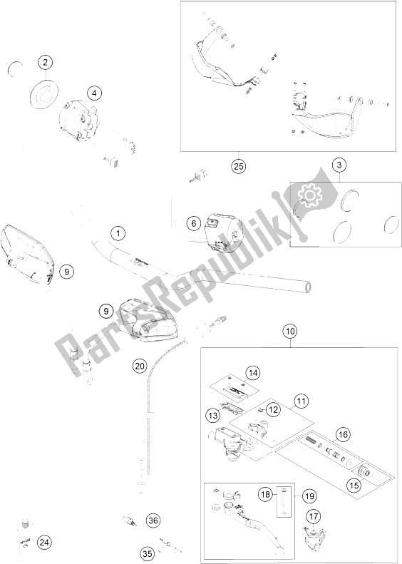 All parts for the Handlebar, Controls of the KTM 1190 ADV ABS Orange WES Europe 2013