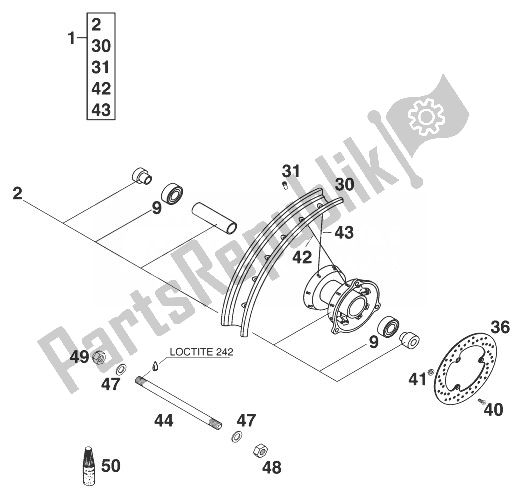 Toutes les pièces pour le Roue Avant 60/65 Sx '99 du KTM 65 SX Europe 1999