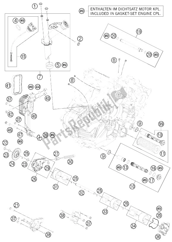 All parts for the Lubricating System of the KTM 1190 RC8 R White Europe 2014