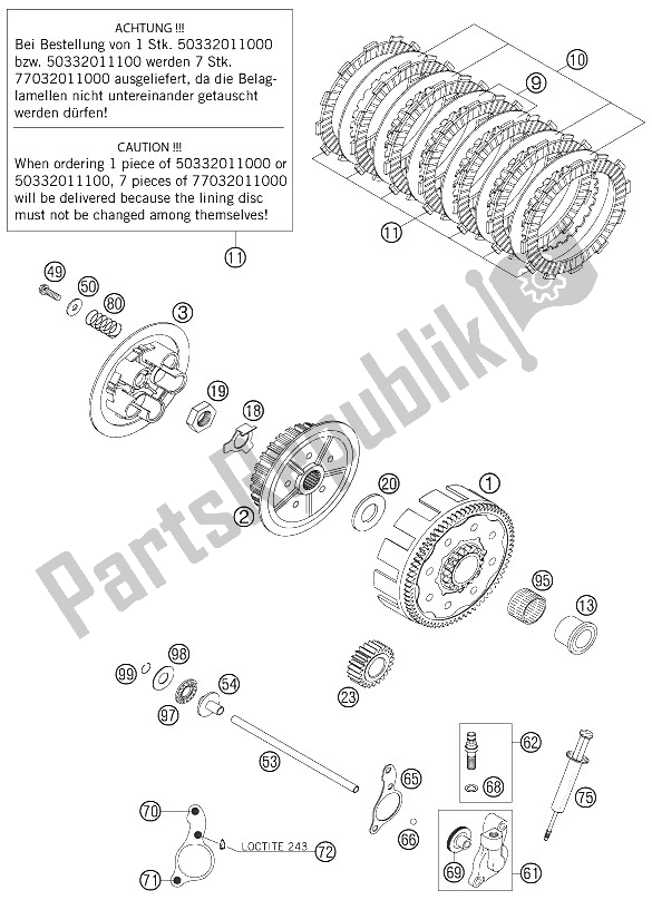 All parts for the Clutch of the KTM 125 SXS Europe 2005