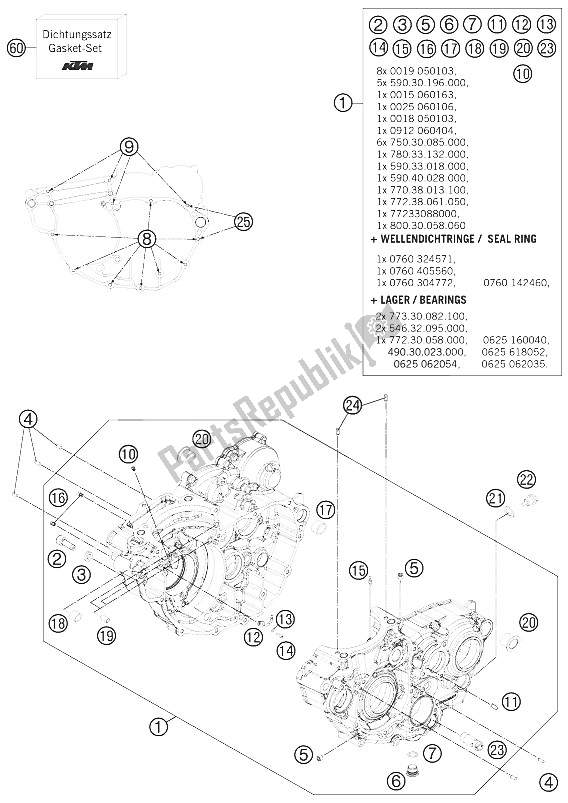 All parts for the Engine Case of the KTM 350 SX F Europe 2011