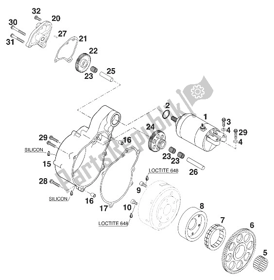 Todas as partes de Partida Elétrica Lc4 '96 do KTM 620 Duke 37 KW Europe 972661 1996