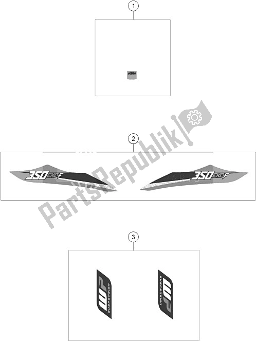 All parts for the Decal of the KTM 350 EXC F Australia 2016