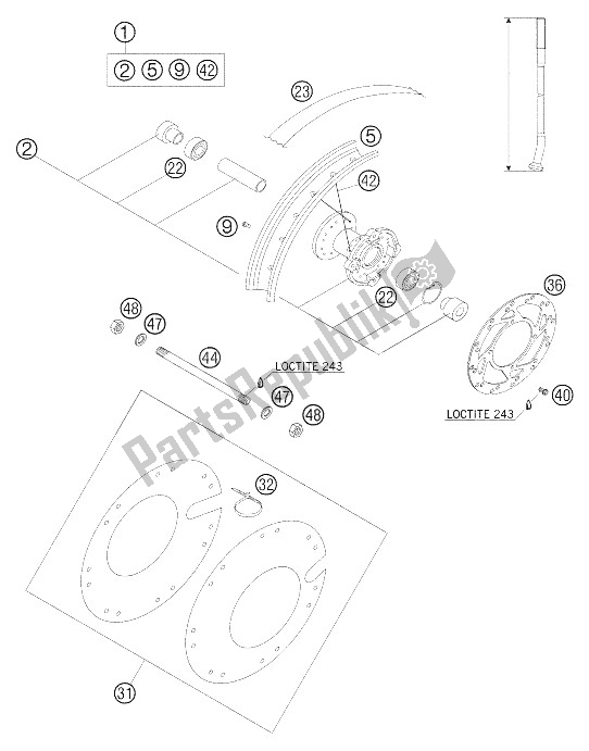 All parts for the Front Wheel of the KTM 50 SX Junior Europe 2006