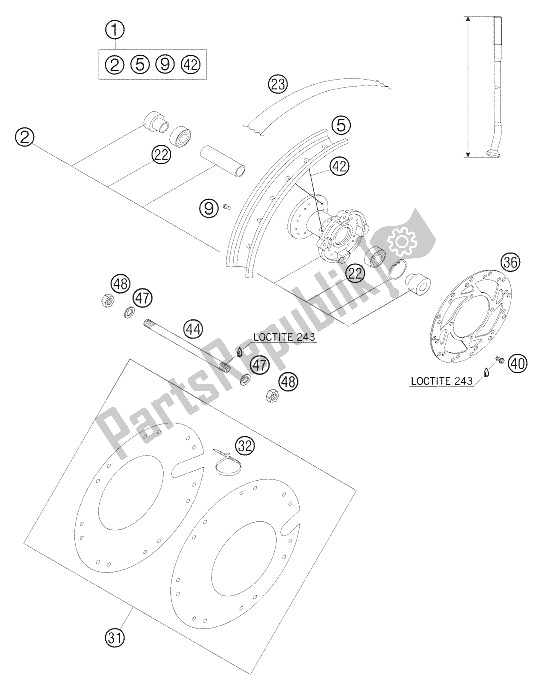 All parts for the Front Wheel 50 Sx Pro Senior Lc of the KTM 50 SX PRO Senior LC Europe 2005