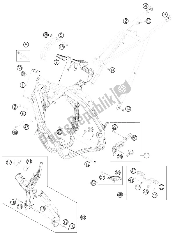 Tutte le parti per il Telaio del KTM 125 EXC Europe 2012