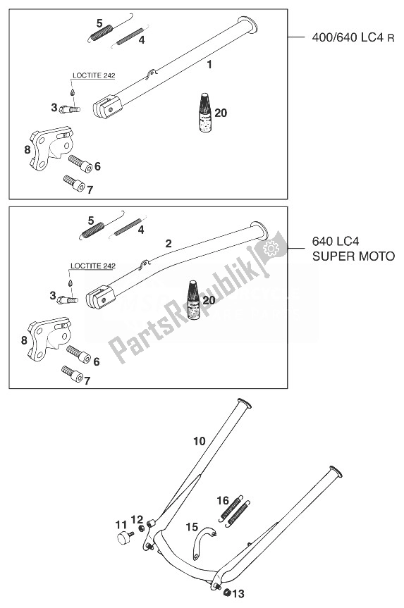 Tutte le parti per il Stand Principale - Lato Stand Lc4 '99 del KTM 640 LC4 Silber 18 5 LT Europe 1999