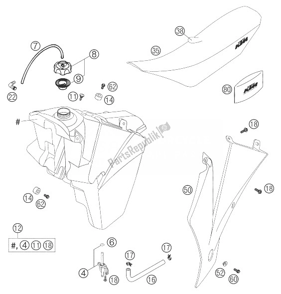 Todas las partes para Tanque De Combustible, Asiento, Tapa 250 Sx de KTM 250 SX Europe 2003