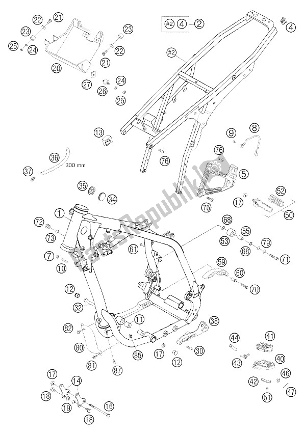 All parts for the Frame, Subframe of the KTM 640 LC4 Enduro Orange Europe 2006