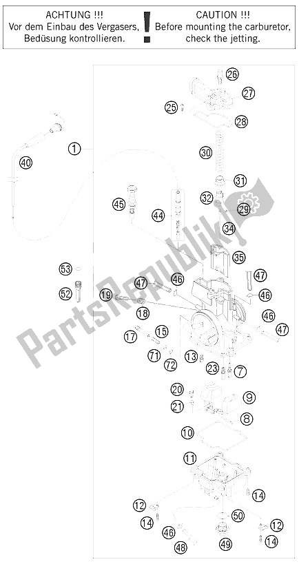 All parts for the Carburetor of the KTM 200 EXC Australia 2011