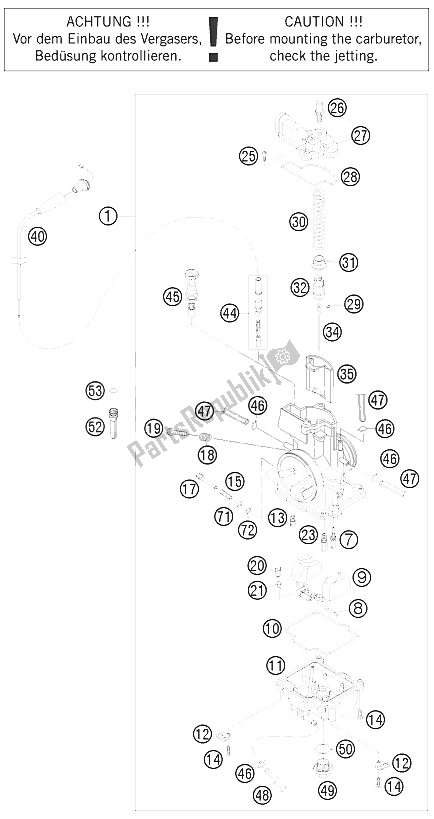 All parts for the Carburetor of the KTM 300 EXC E Europe 2008