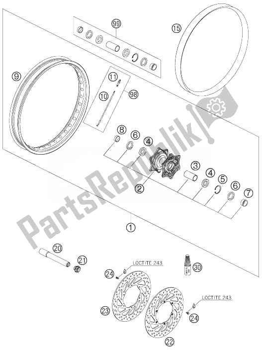 All parts for the Front Wheel of the KTM 640 Adventure USA 2007