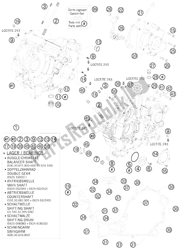 Tutte le parti per il Cassa Del Motore del KTM 990 Adventure Black ABS USA 2008