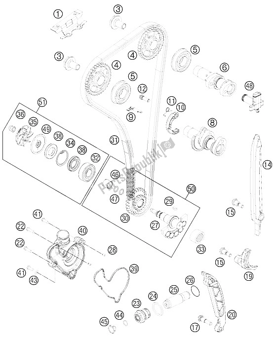 Alle onderdelen voor de Timing Aandrijving van de KTM 350 SX F Cairoli Replica 11 Europe 2011