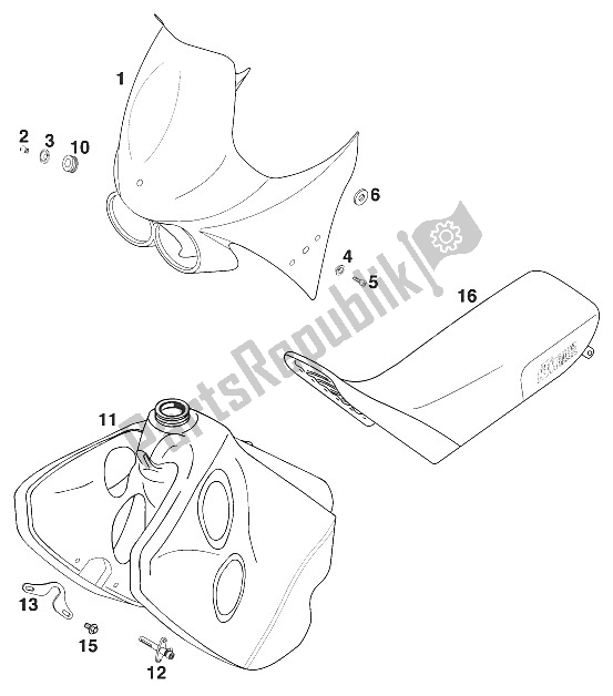 Tutte le parti per il Serbatoio - Sedile - Maschera Rallye'97 del KTM 620 LC4 Rallye 97 Europe 1997