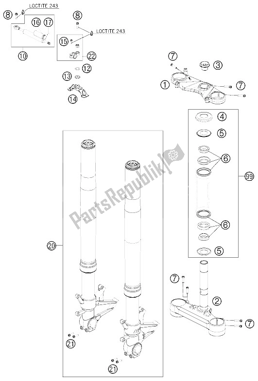 Toutes les pièces pour le Fourche Avant, Triple Serrage du KTM 1190 RC 8 Orange Europe 2008