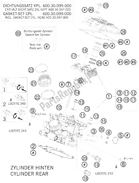 All parts for the Cylinder Head Rear of the KTM 990 Adventure R USA 2009
