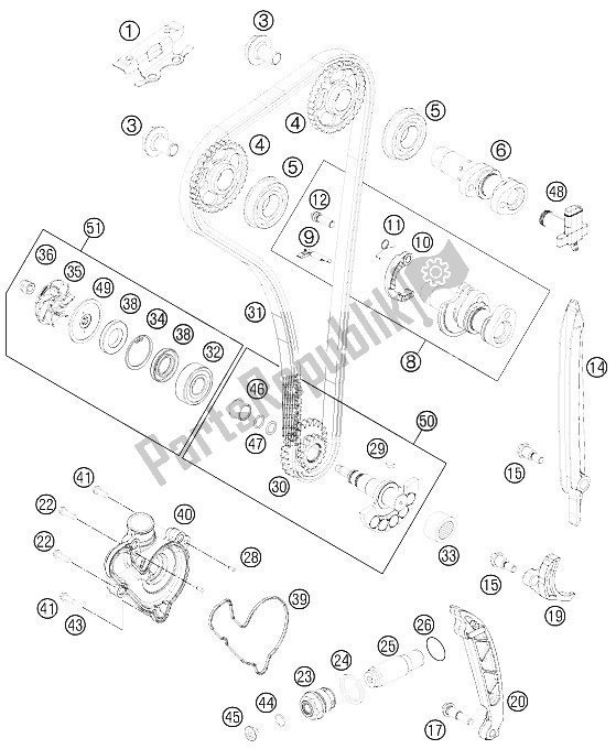 Alle onderdelen voor de Timing Aandrijving van de KTM 350 SX F Cairoli Replica 12 Europe 2012