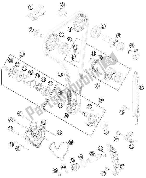 All parts for the Timing Drive of the KTM 350 SX F Europe 2012