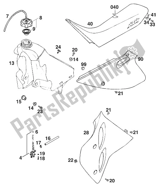 Alle onderdelen voor de Tank-stoel-deksel '96 van de KTM 550 MXC M ö USA 1996