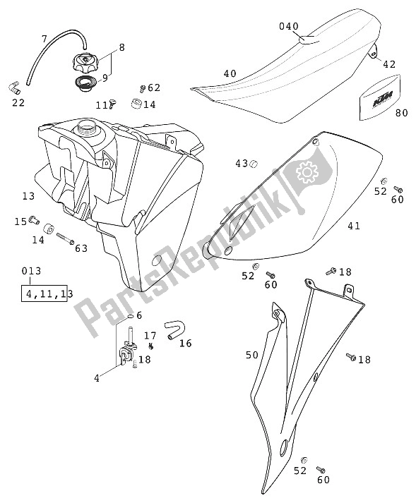 Todas las partes para Tanque, Asiento, Cubierta Racing Sx de KTM 540 SXS Racing Europe 2001