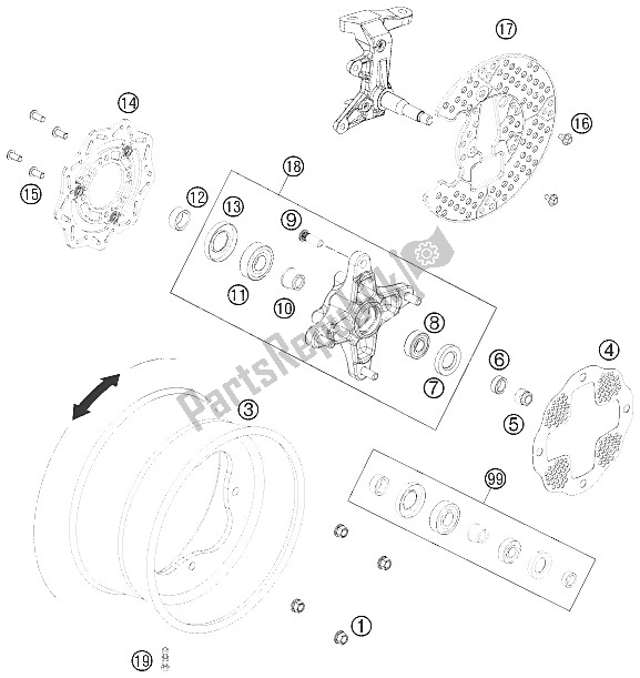 All parts for the Front Wheel of the KTM 505 SX ATV Europe 2012