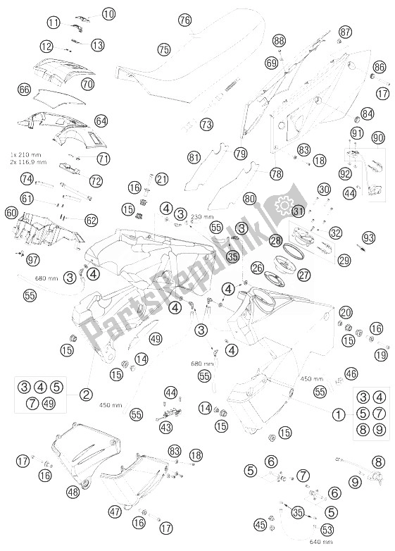 Tutte le parti per il Serbatoio, Sedile, Coperchio del KTM 990 Adventure White ABS 10 USA 2010