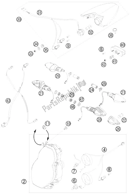 All parts for the Lighting System of the KTM 990 Super Duke Black France 2008