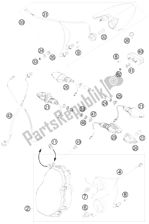 All parts for the Lighting System of the KTM 990 Super Duke Orange France 2009