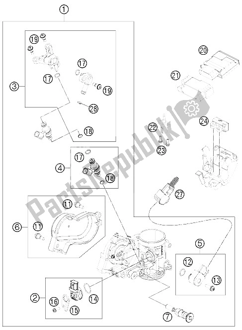 All parts for the Throttle Body of the KTM Freeride 350 Australia 2016