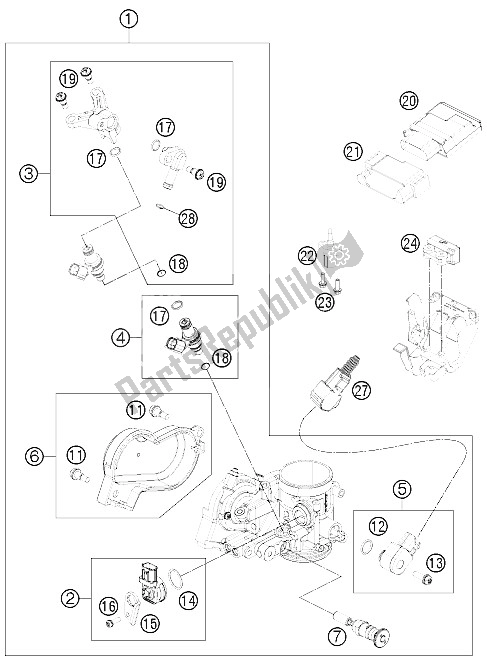 All parts for the Throttle Body of the KTM Freeride 350 Europe 2015