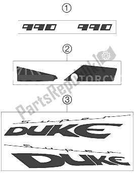 Tutte le parti per il Decalcomania del KTM 990 Superduke Orange Europe 2006