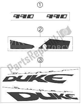 All parts for the Decal of the KTM 990 Superduke Orange Japan 2006