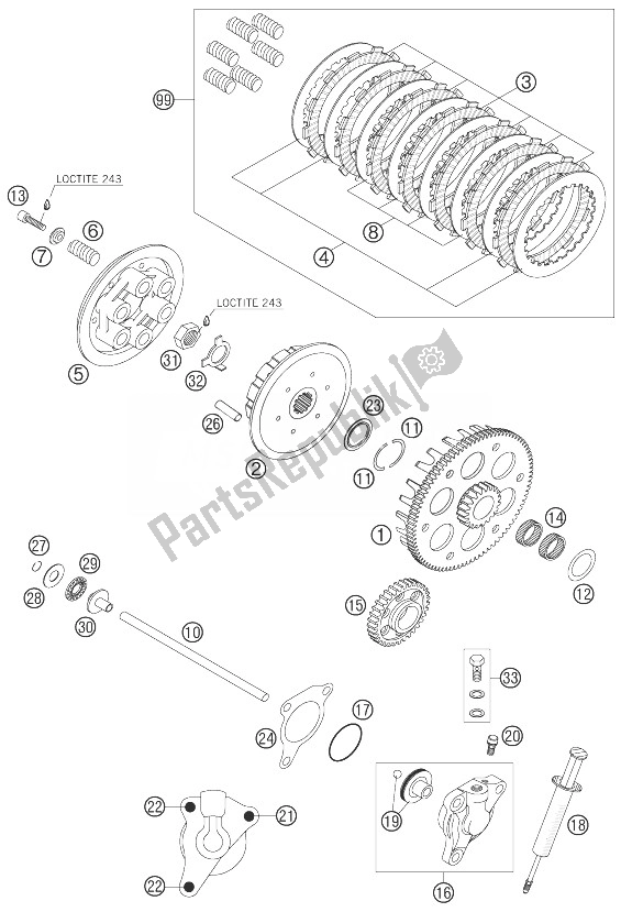 All parts for the Clutch of the KTM 450 SMR Europe 2007