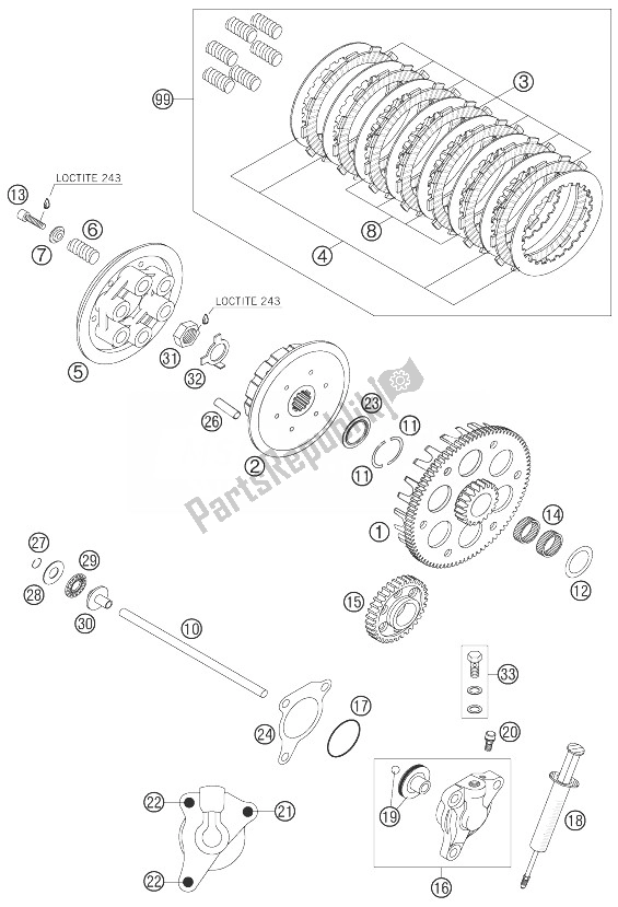 All parts for the Clutch of the KTM 525 EXC Factory Racing Europe 2007