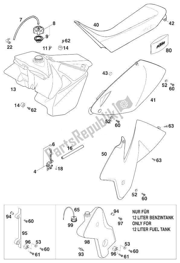 Tutte le parti per il Serbatoio - Sedile - Coperchio 2t ' del KTM 125 EXC 99 Europe 1999