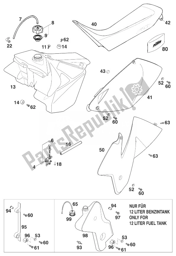 Tutte le parti per il Serbatoio - Sedile - Coperchio 2t ' del KTM 200 EXC 99 Europe 1999